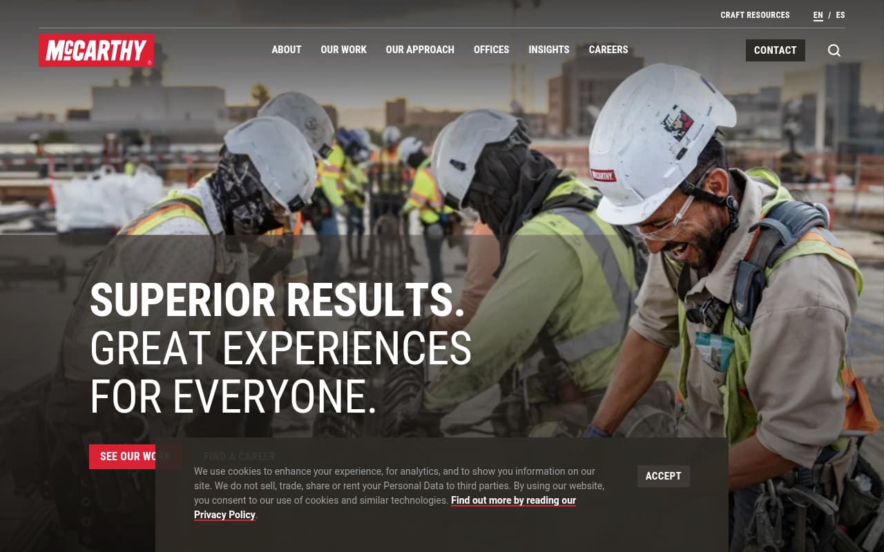 McCarthy Building Companies website screenshot