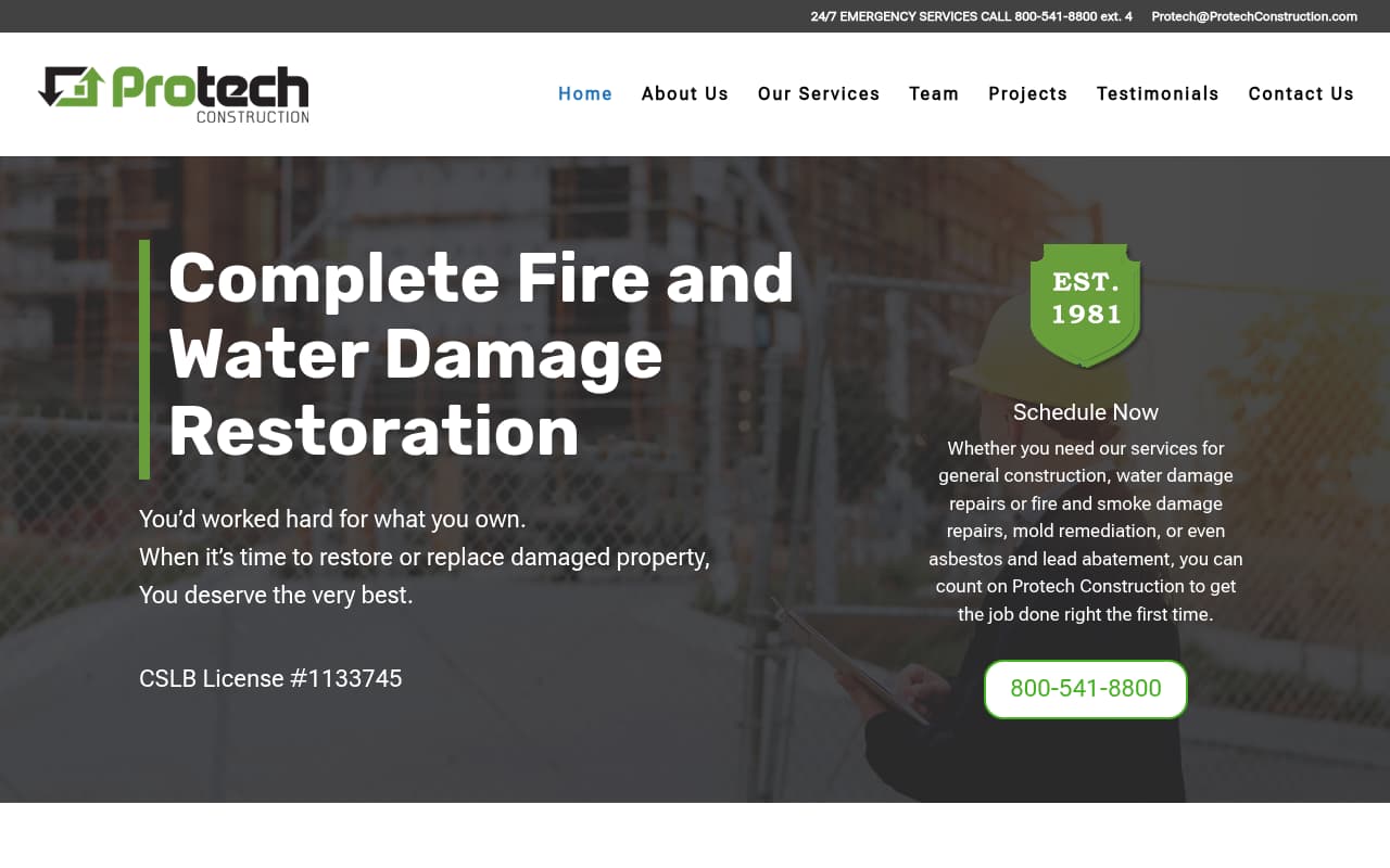 Pro-Tech Construction website screenshot