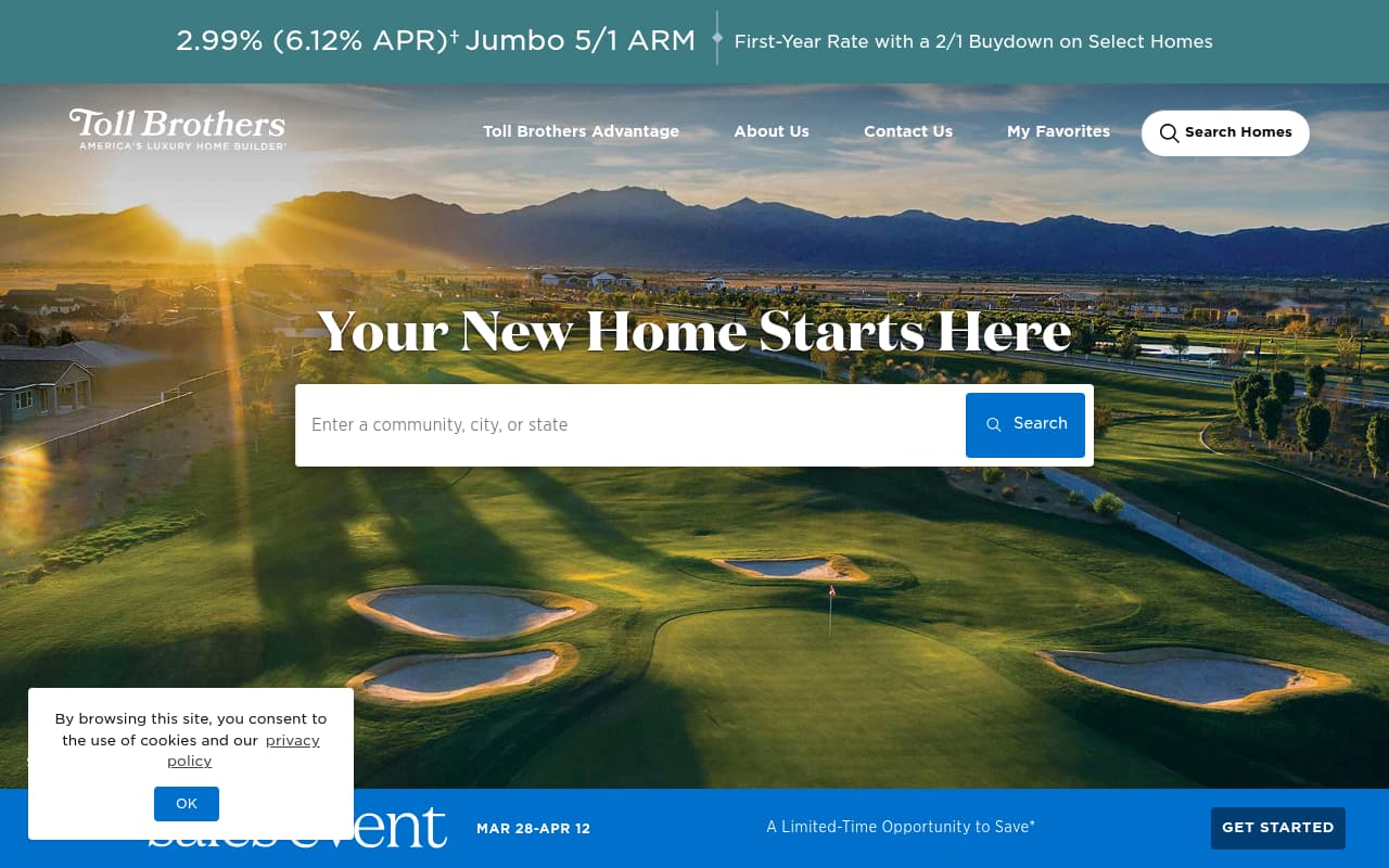 Toll Brothers website screenshot