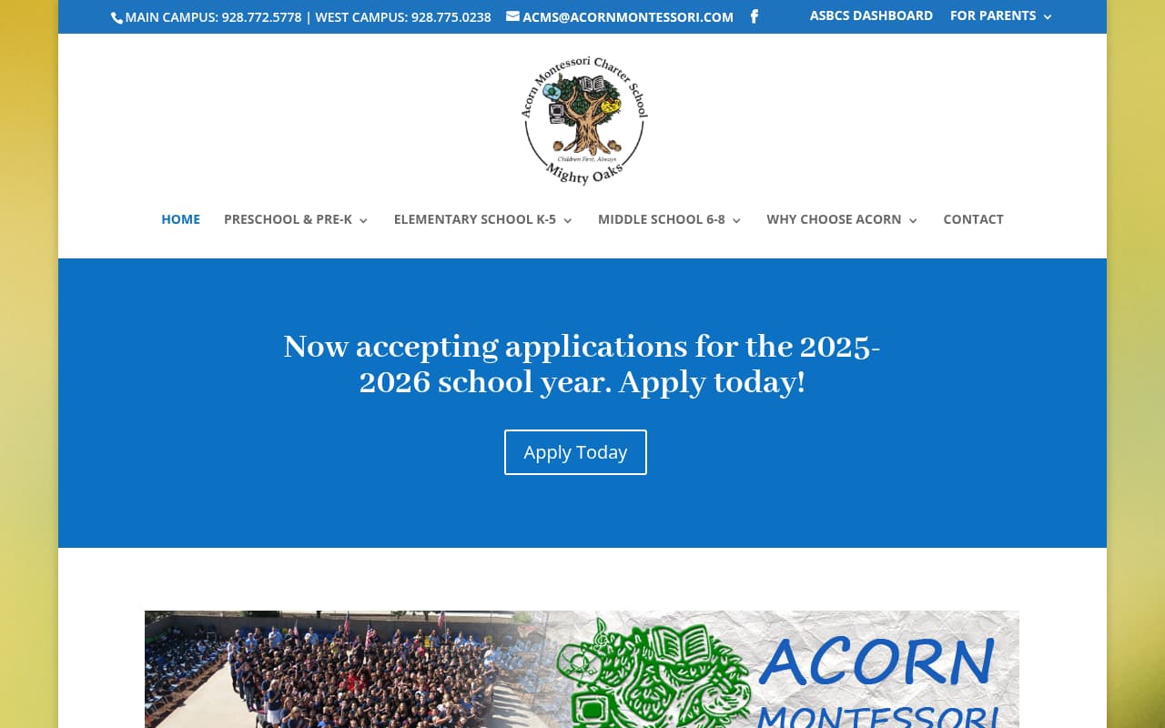 Acorn Montessori website screenshot