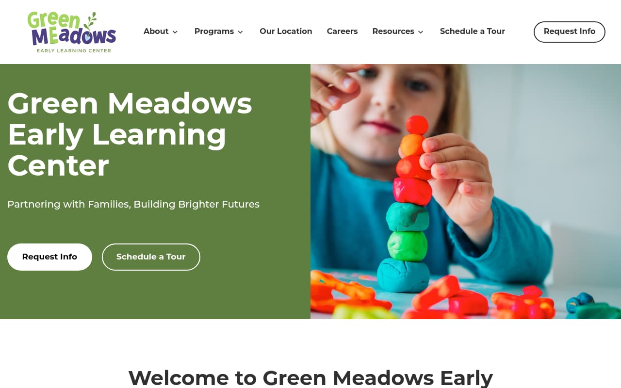 Green Meadows Preschool website screenshot