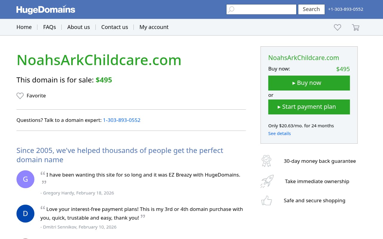 Noah's Ark Child Care website screenshot