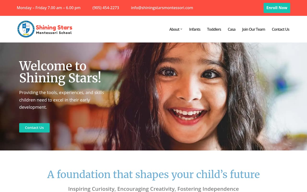 Shining Stars Montessori website screenshot