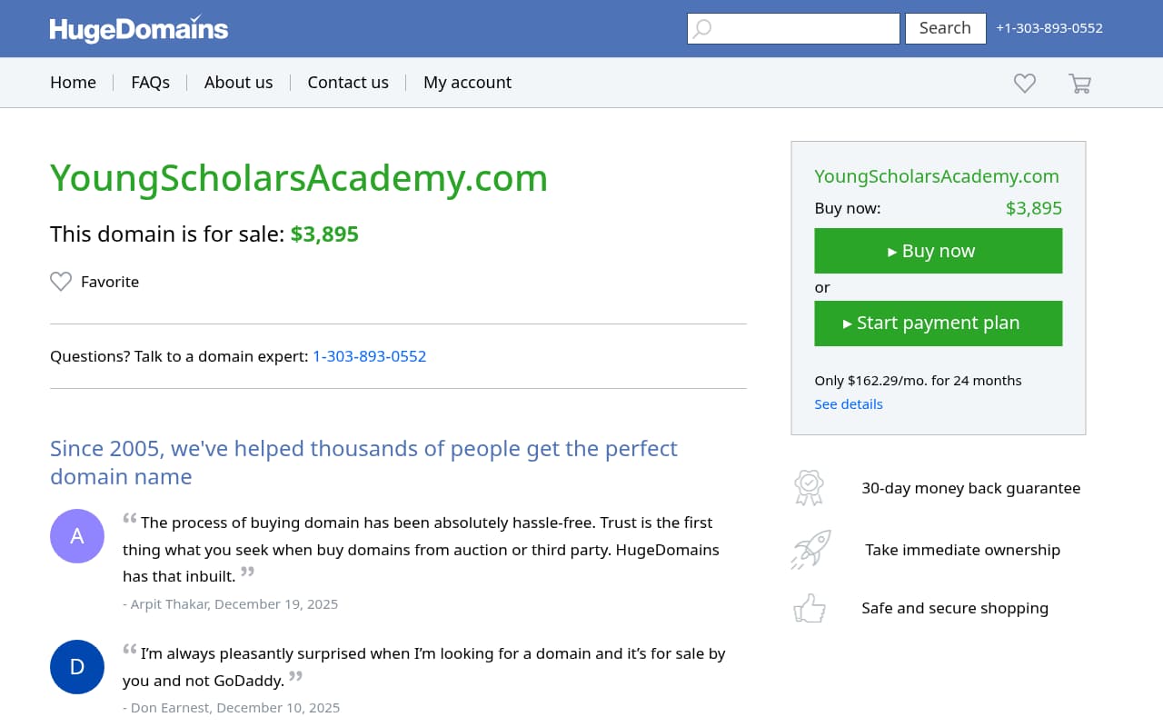 Young Scholars Academy website screenshot