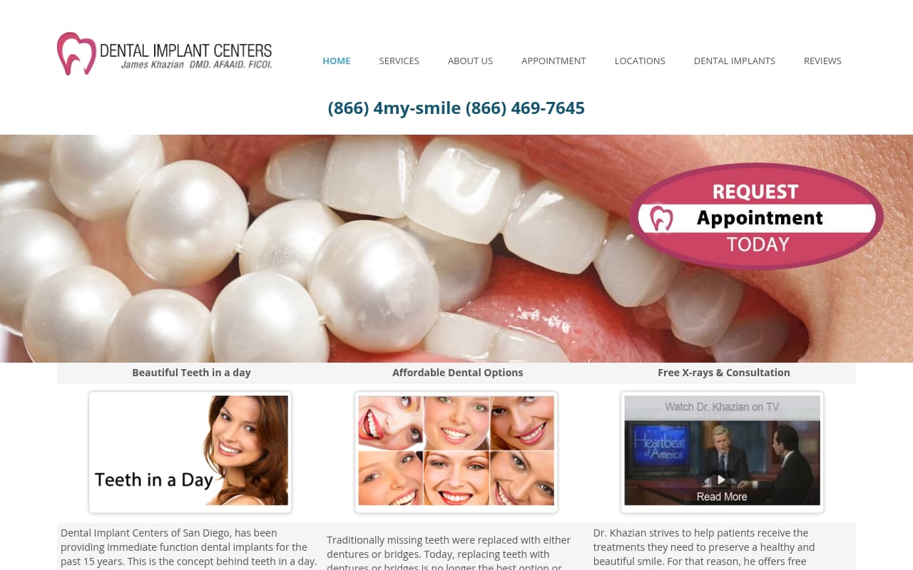 Dental Implant Centers website screenshot