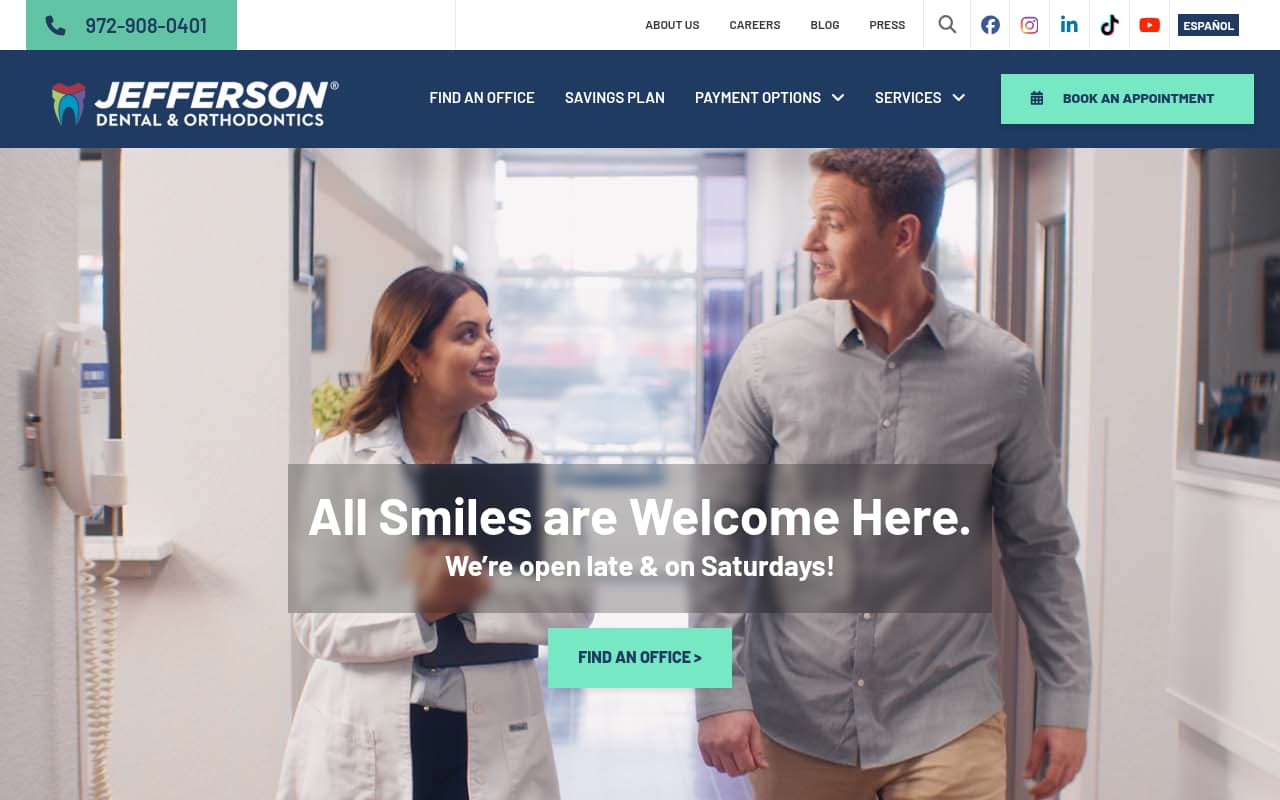 Jefferson Dental Clinics website screenshot