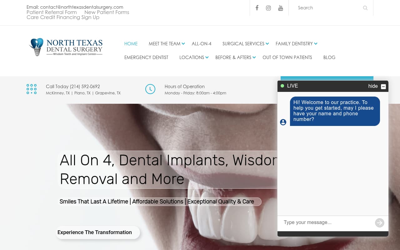 North Texas Dental Surgery website screenshot