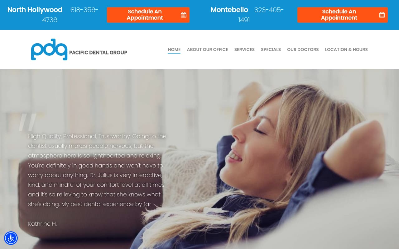 Pacific Dental Group website screenshot