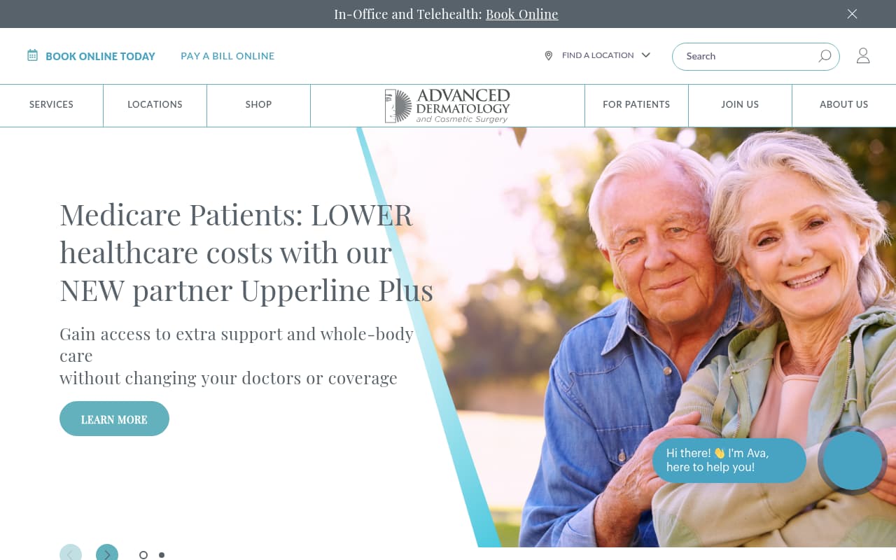 Advanced Dermatology website screenshot