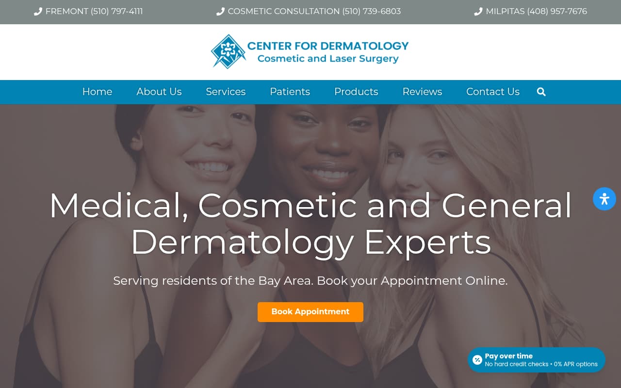 The Center for Dermatology website screenshot