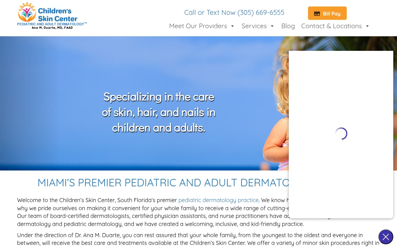 Children's Skin Center website screenshot