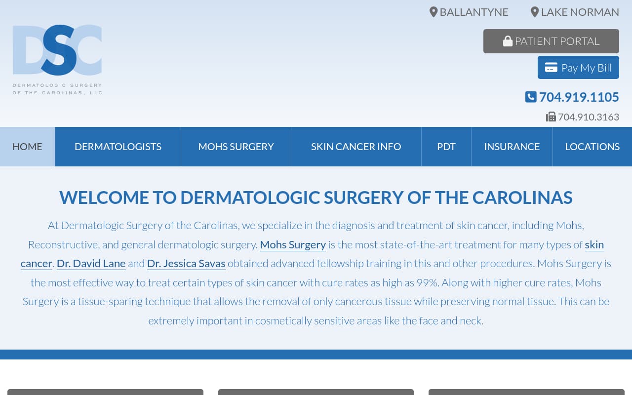 Dermatology Specialists of Charlotte website screenshot