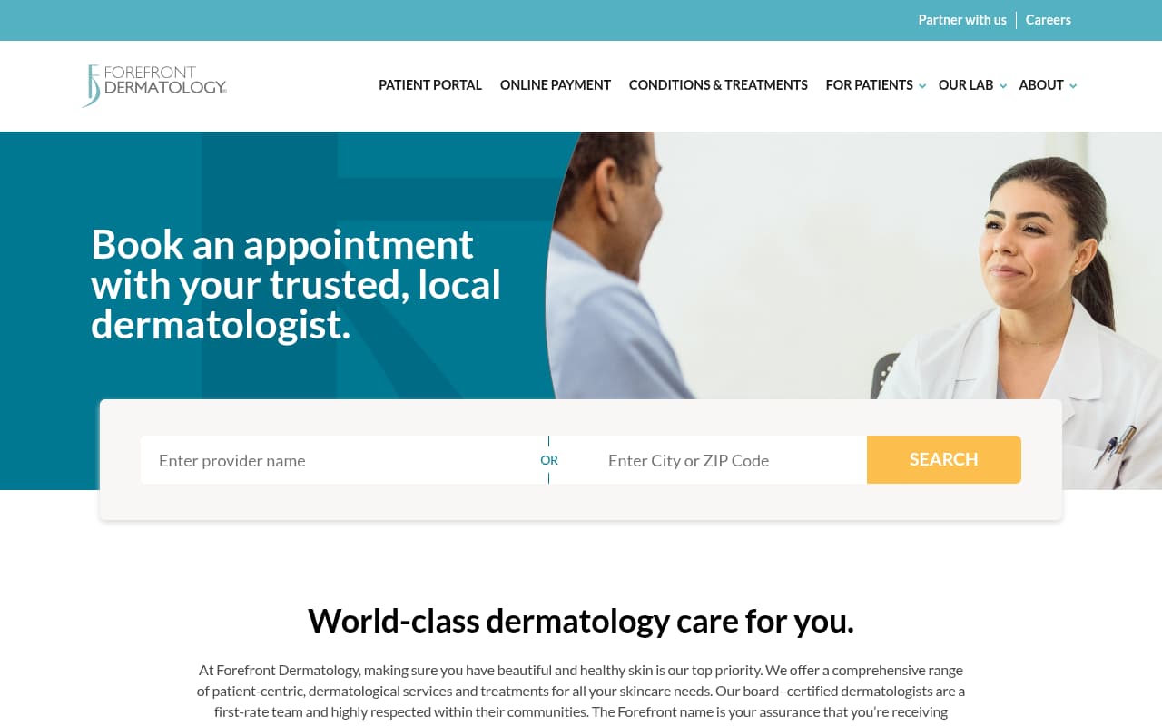 Forefront Dermatology website screenshot