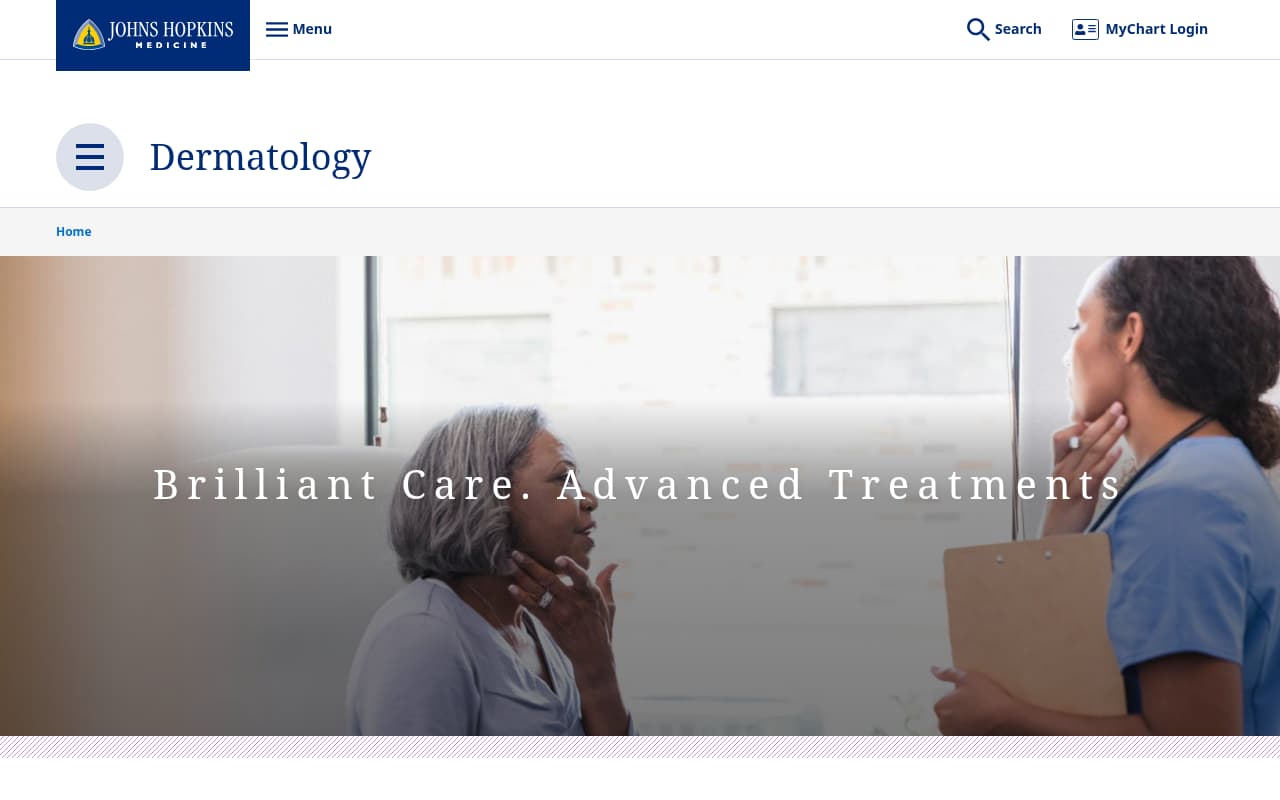 Johns Hopkins Dermatology website screenshot