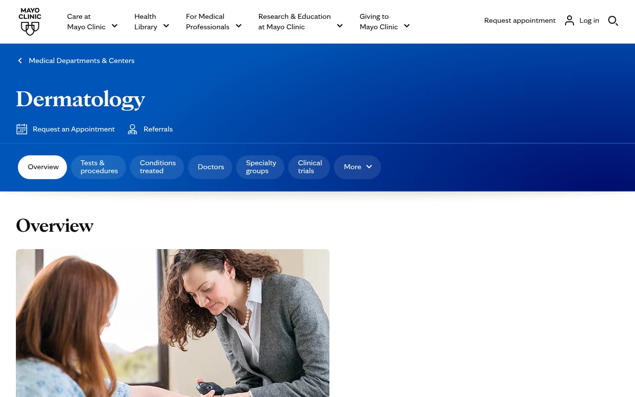 Mayo Clinic Dermatology website screenshot