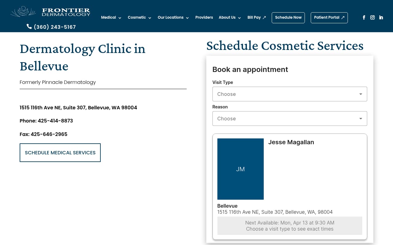Pinnacle Dermatology website screenshot