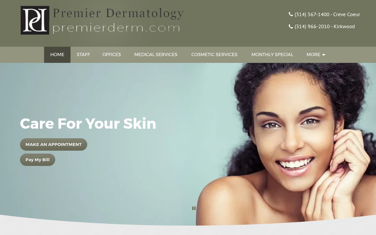 Premier Dermatology website screenshot