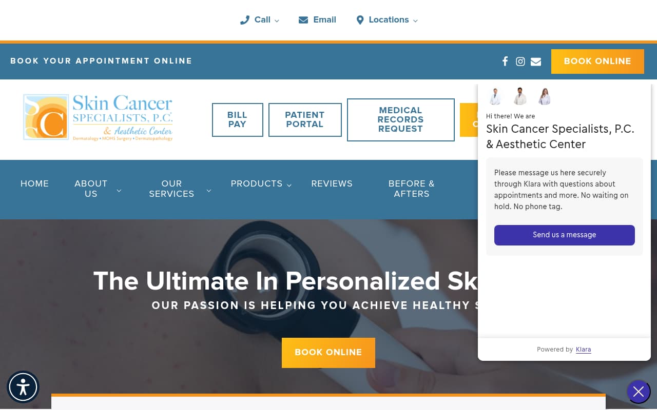 Skin Cancer Specialists website screenshot