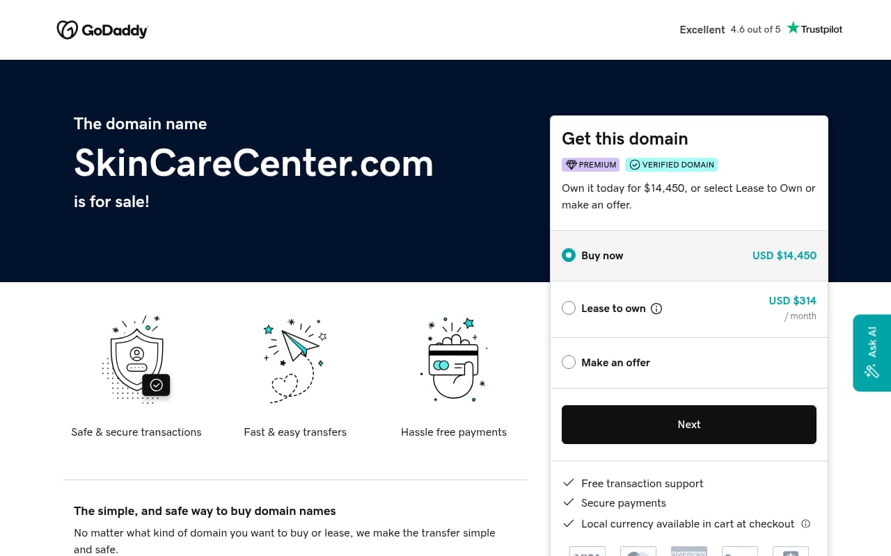 Skin Care Center website screenshot
