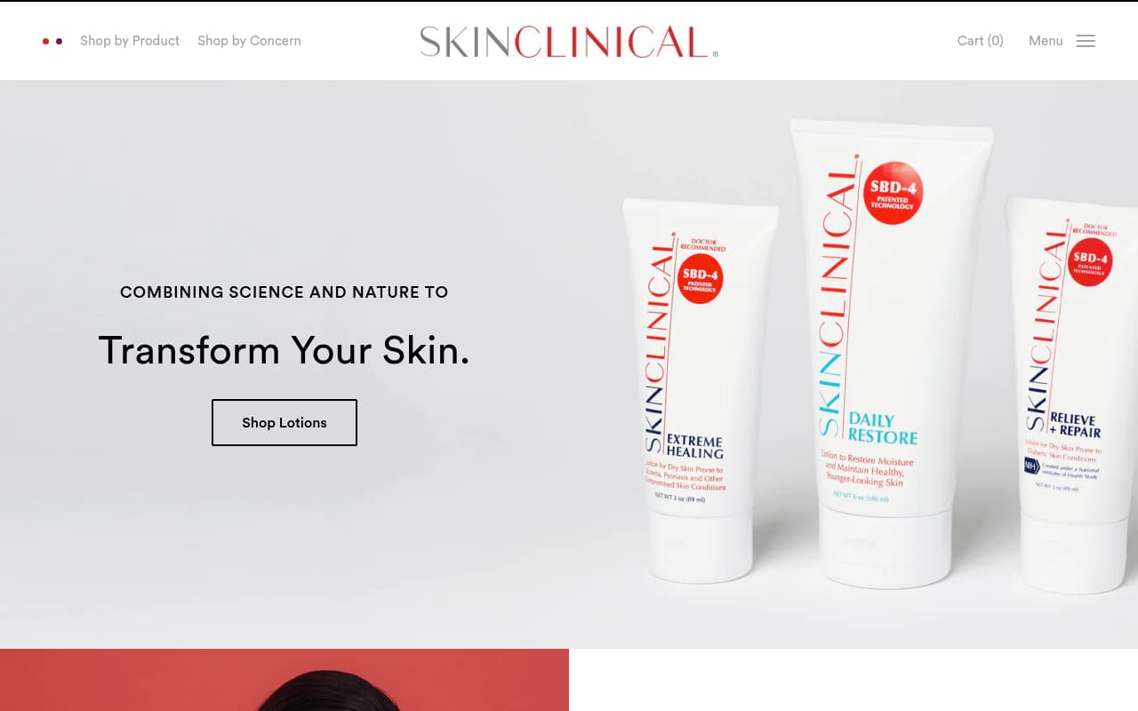 SkinClinical website screenshot