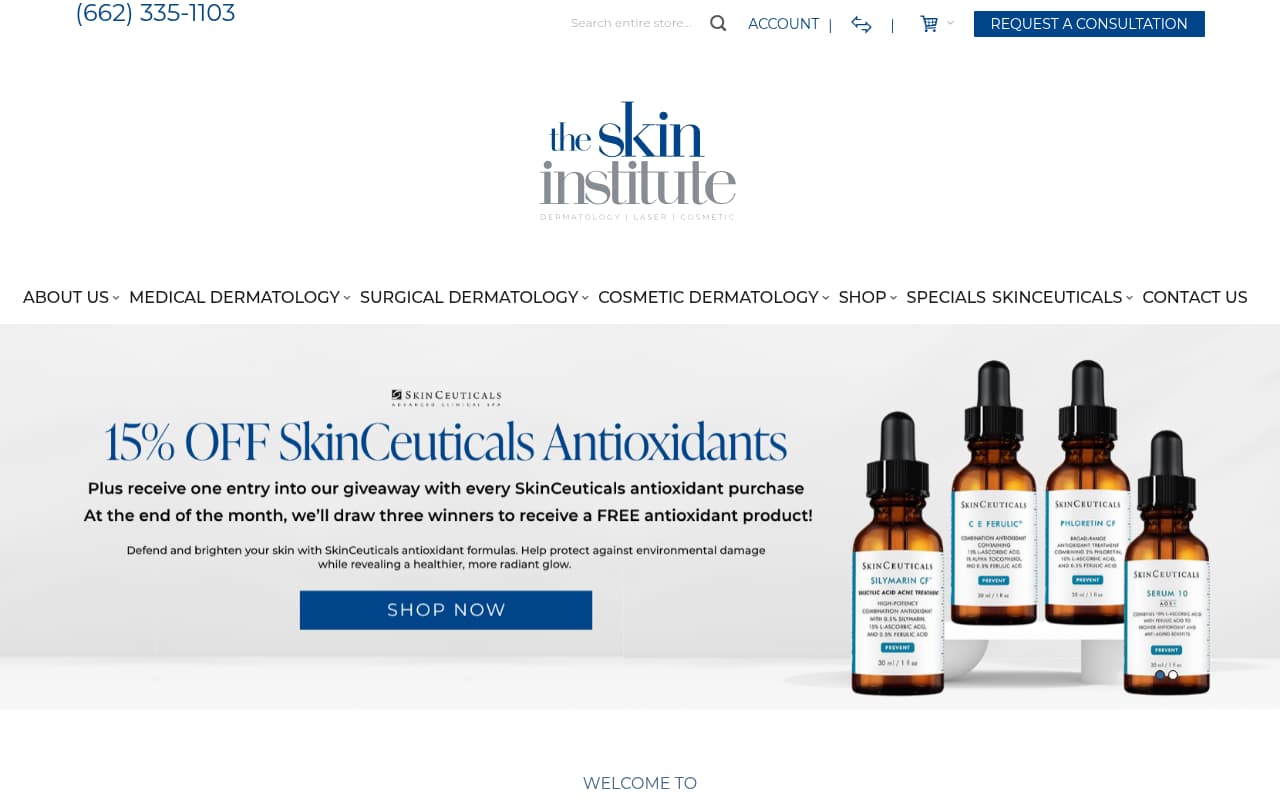 The Skin Institute website screenshot