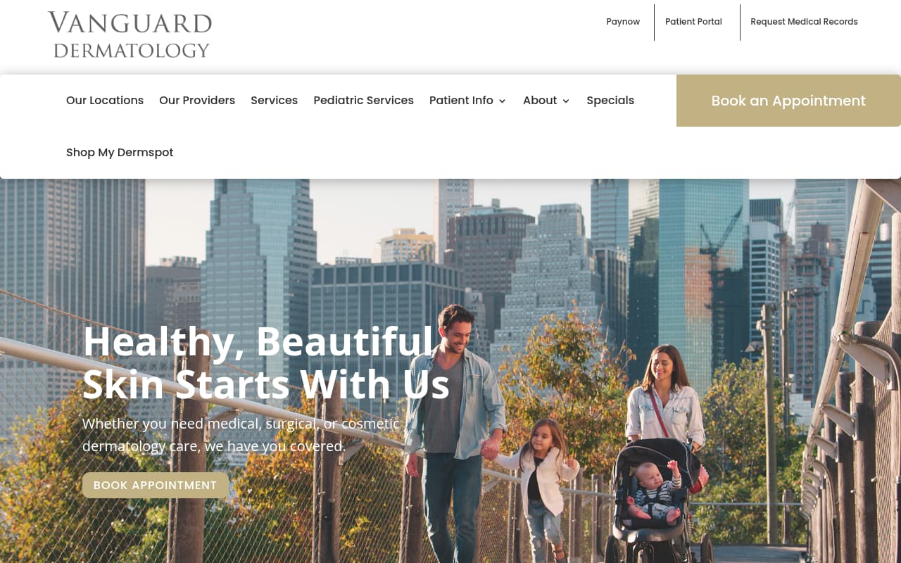 Vanguard Dermatology website screenshot
