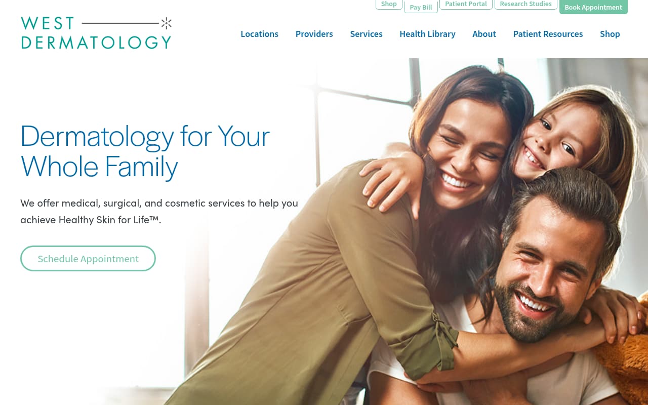 West Dermatology website screenshot