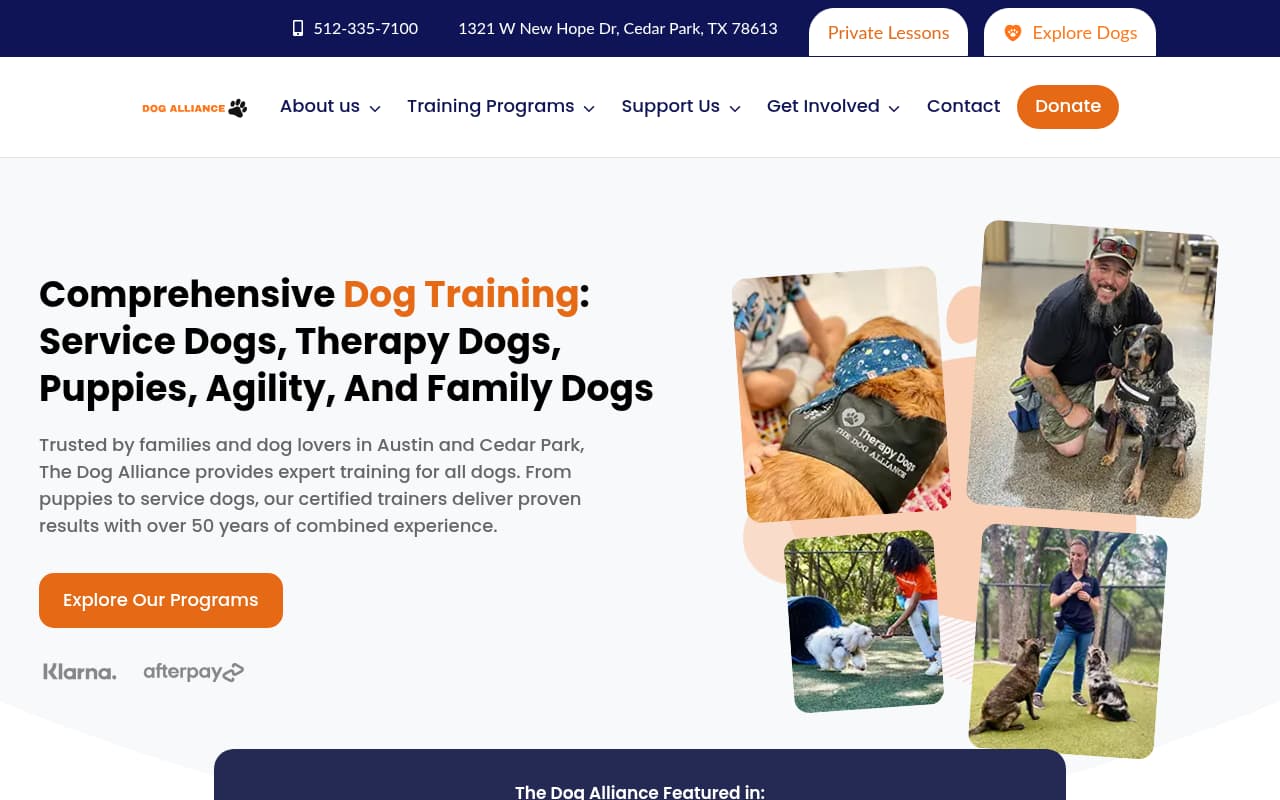Austin Dog Alliance website screenshot