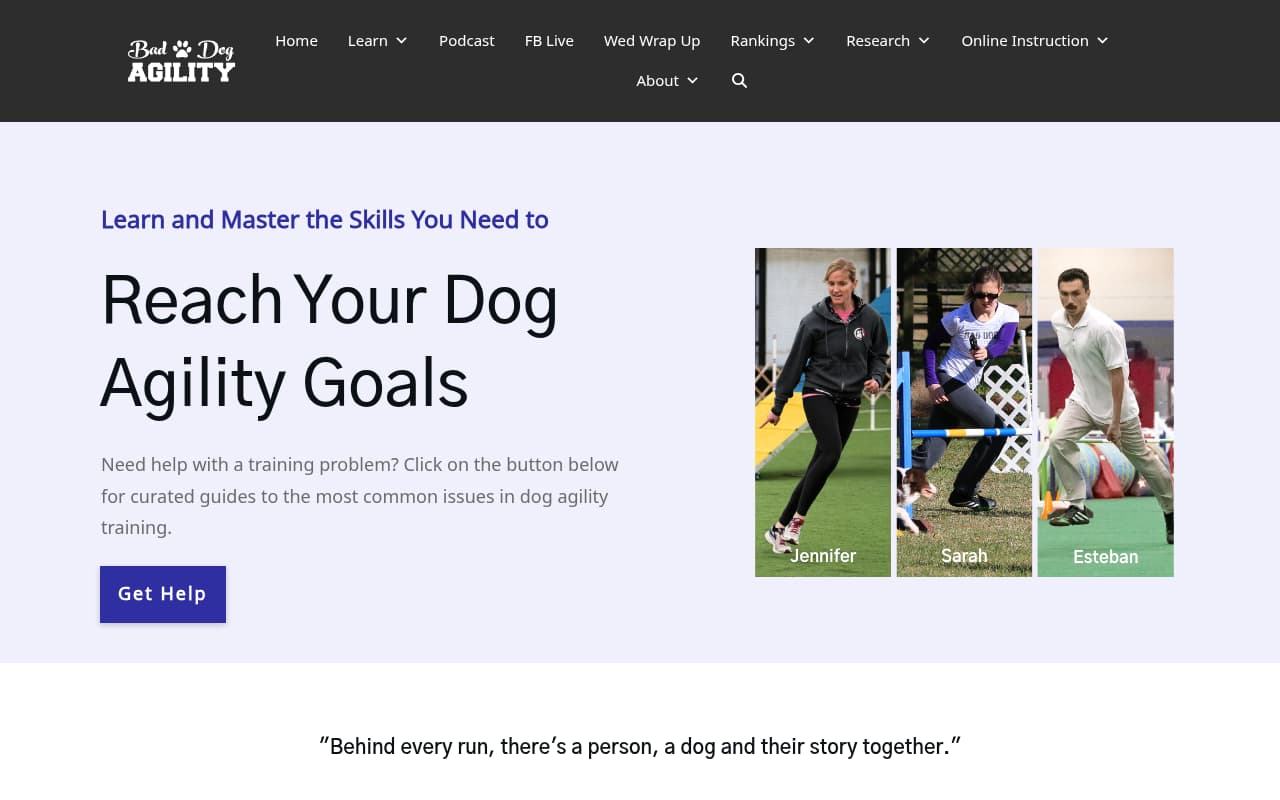 Bad Dog Agility website screenshot