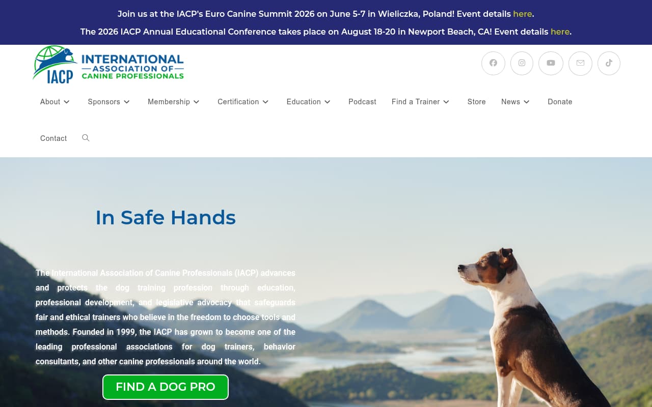 International Association of Canine Professionals website screenshot