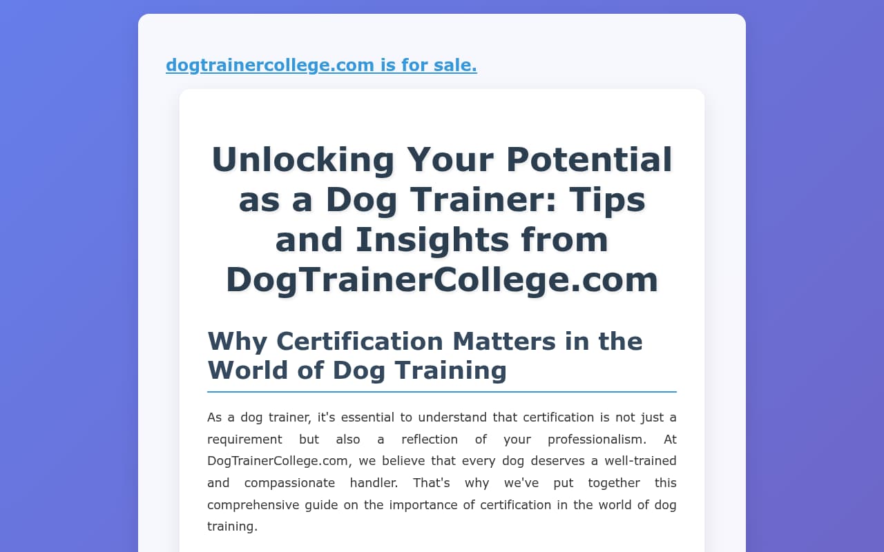 Dog Trainer College website screenshot