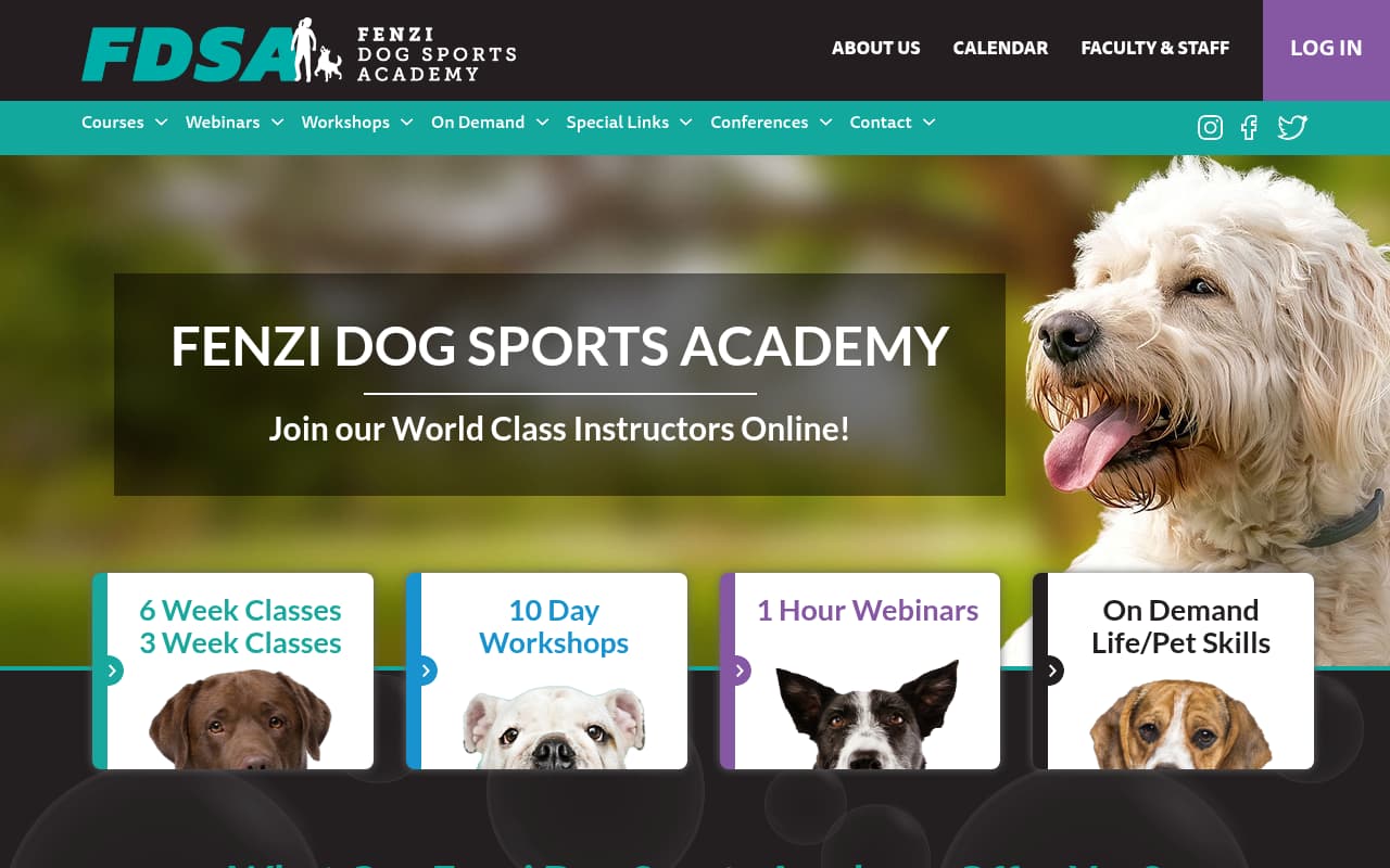 Fenzi Dog Sports Academy website screenshot