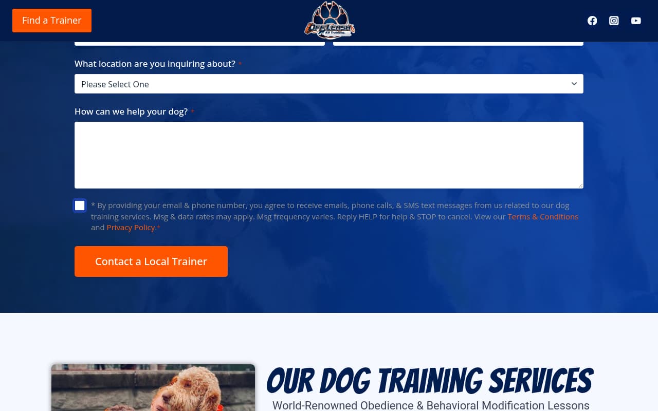 Off Leash K9 Training website screenshot