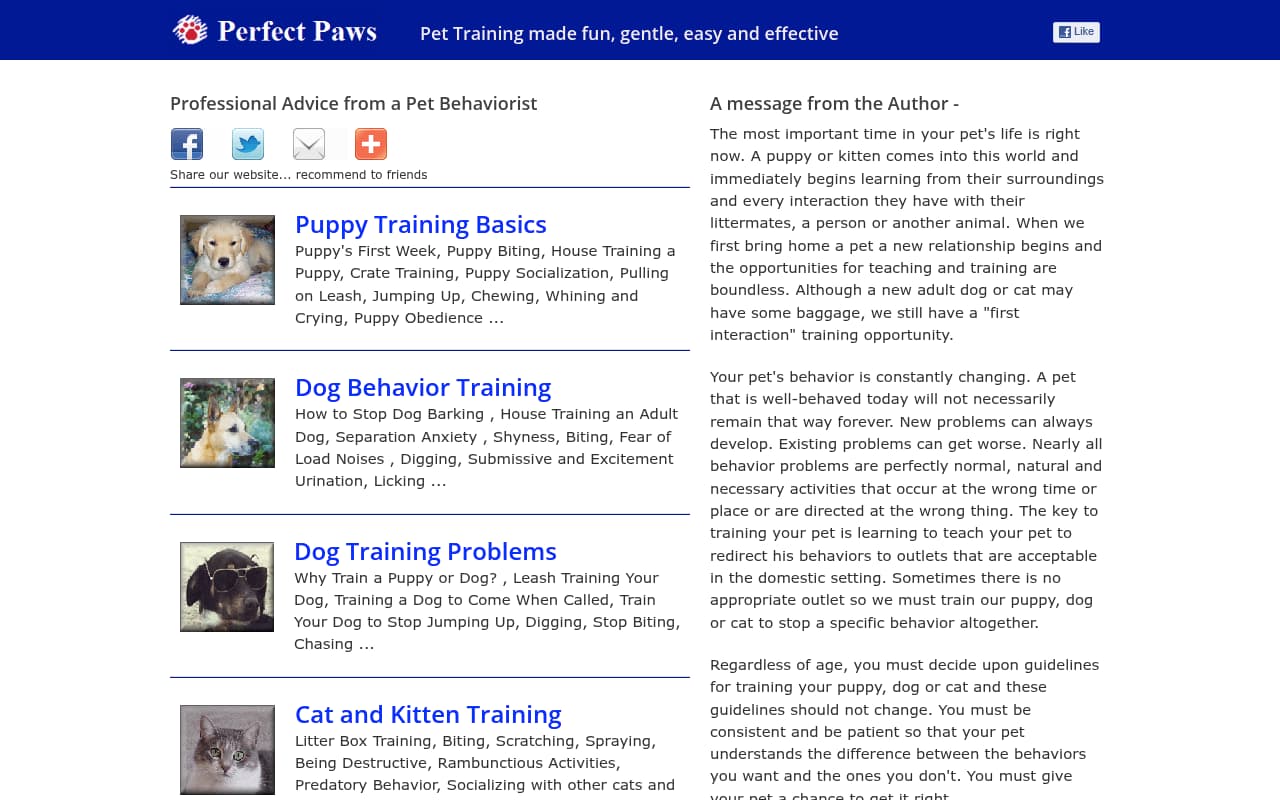 Perfect Paws website screenshot