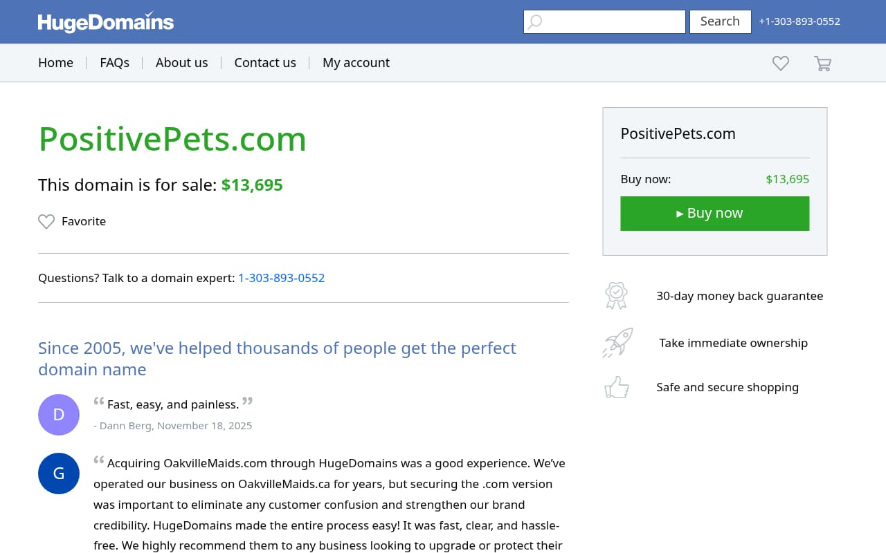 Positive Pets website screenshot