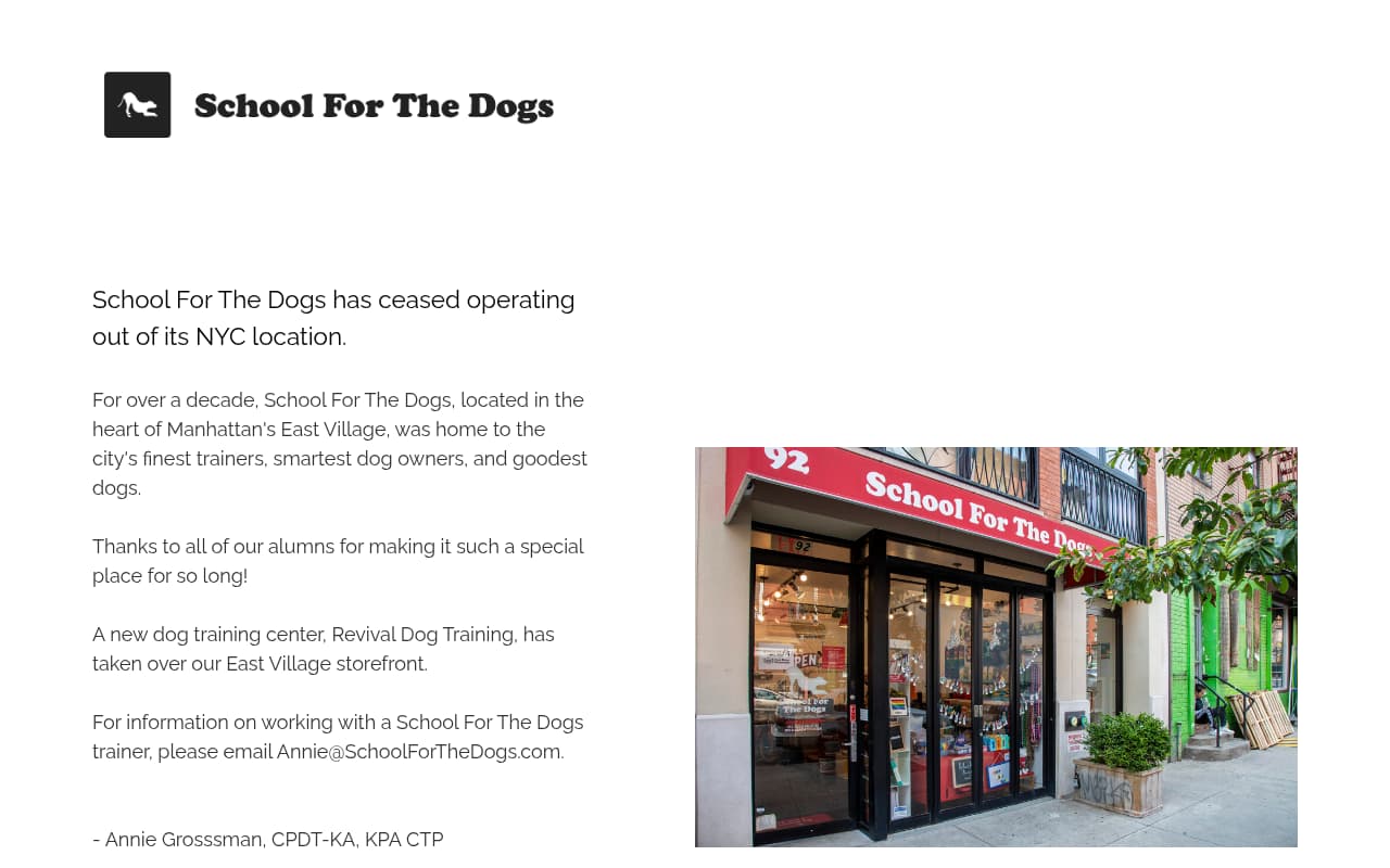School for the Dogs website screenshot