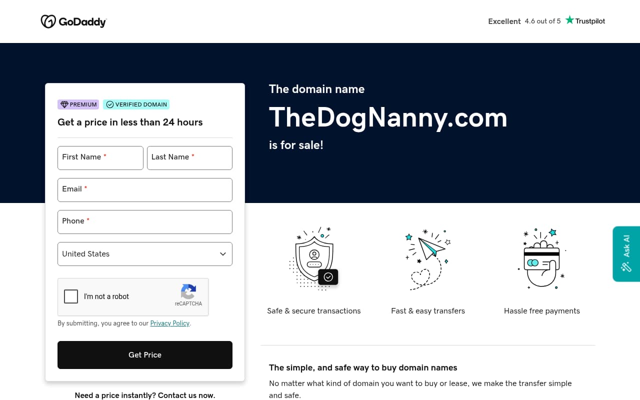 The Dog Nanny website screenshot