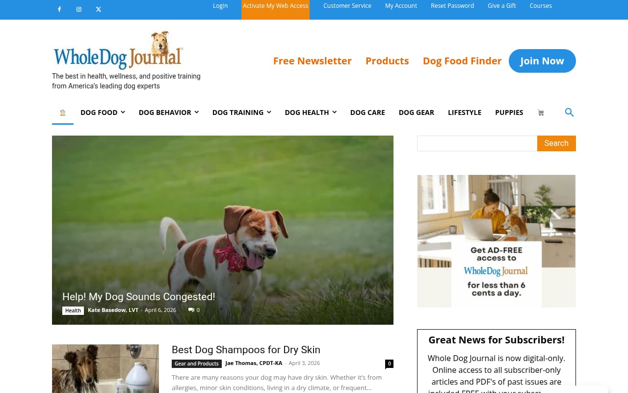 Whole Dog Journal website screenshot