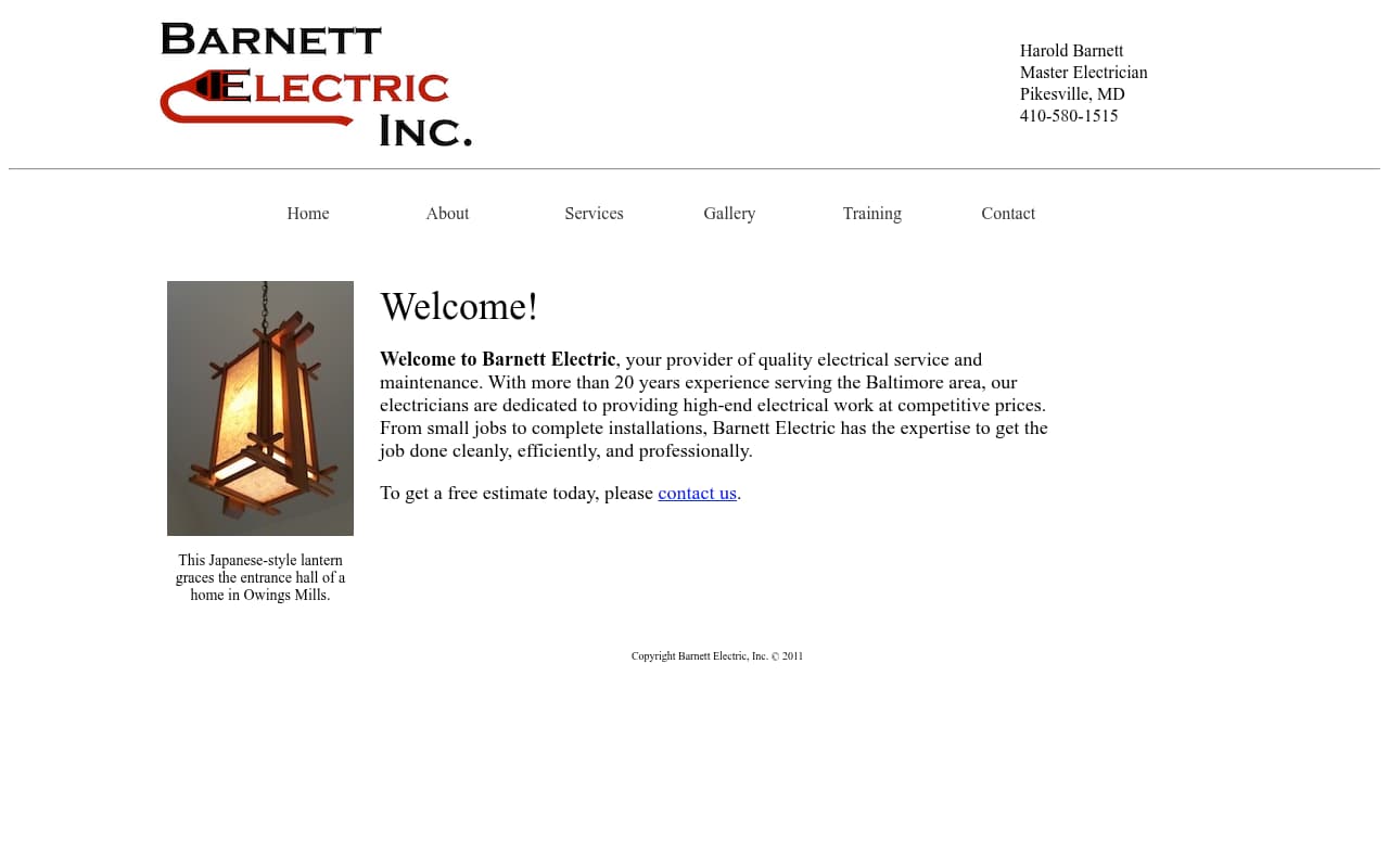 Barnett Electric website screenshot