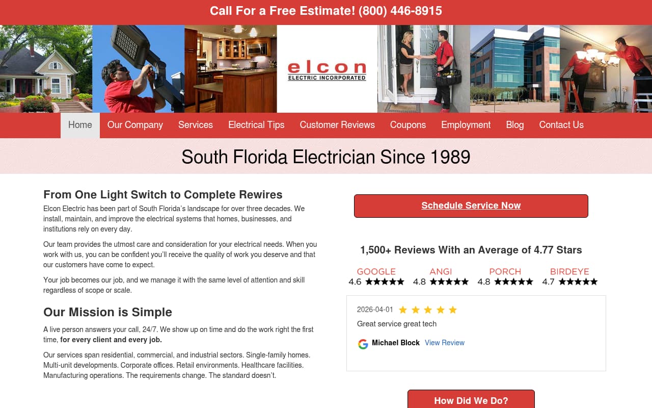 Elcon Electric website screenshot