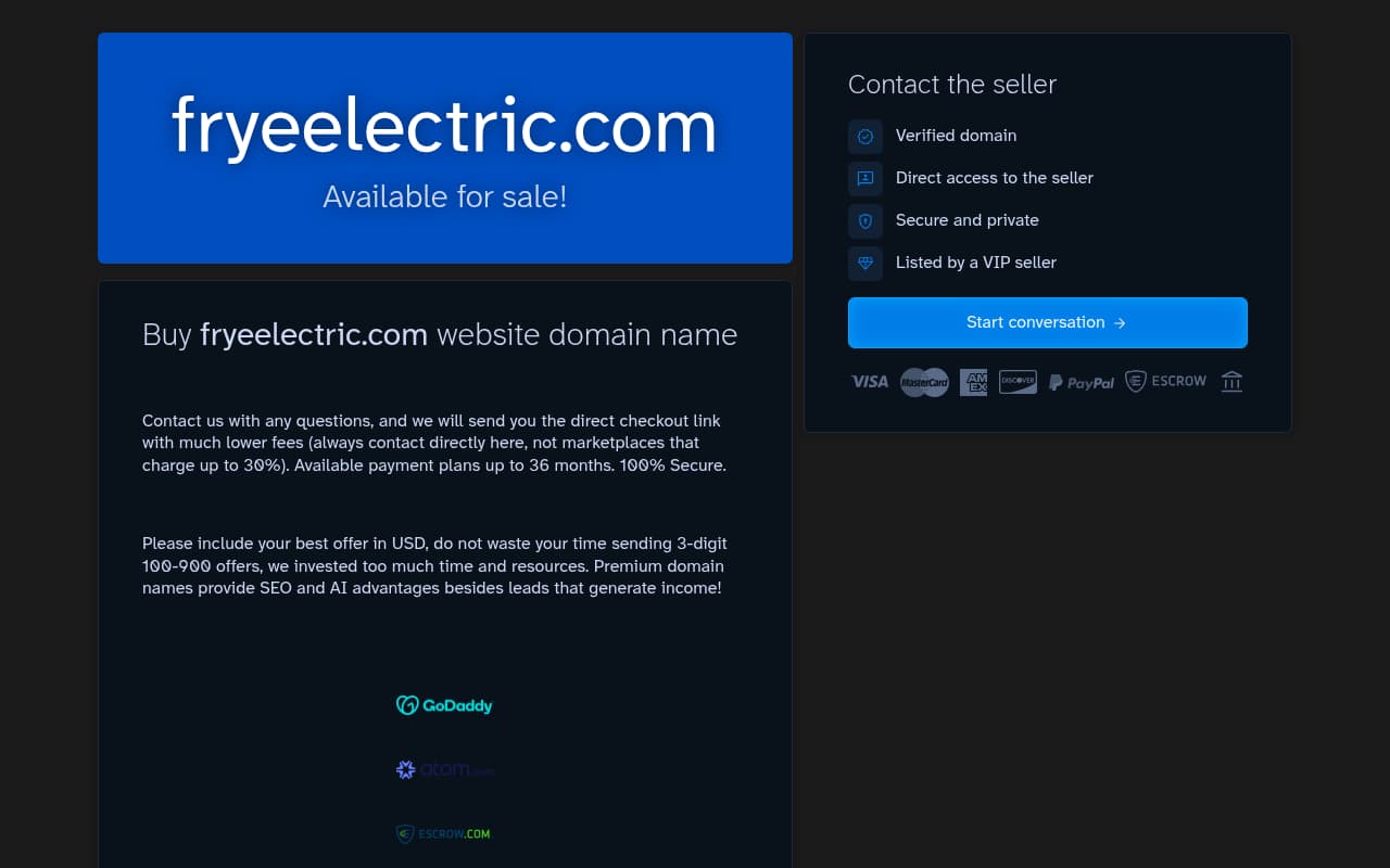 Frye Electric website screenshot
