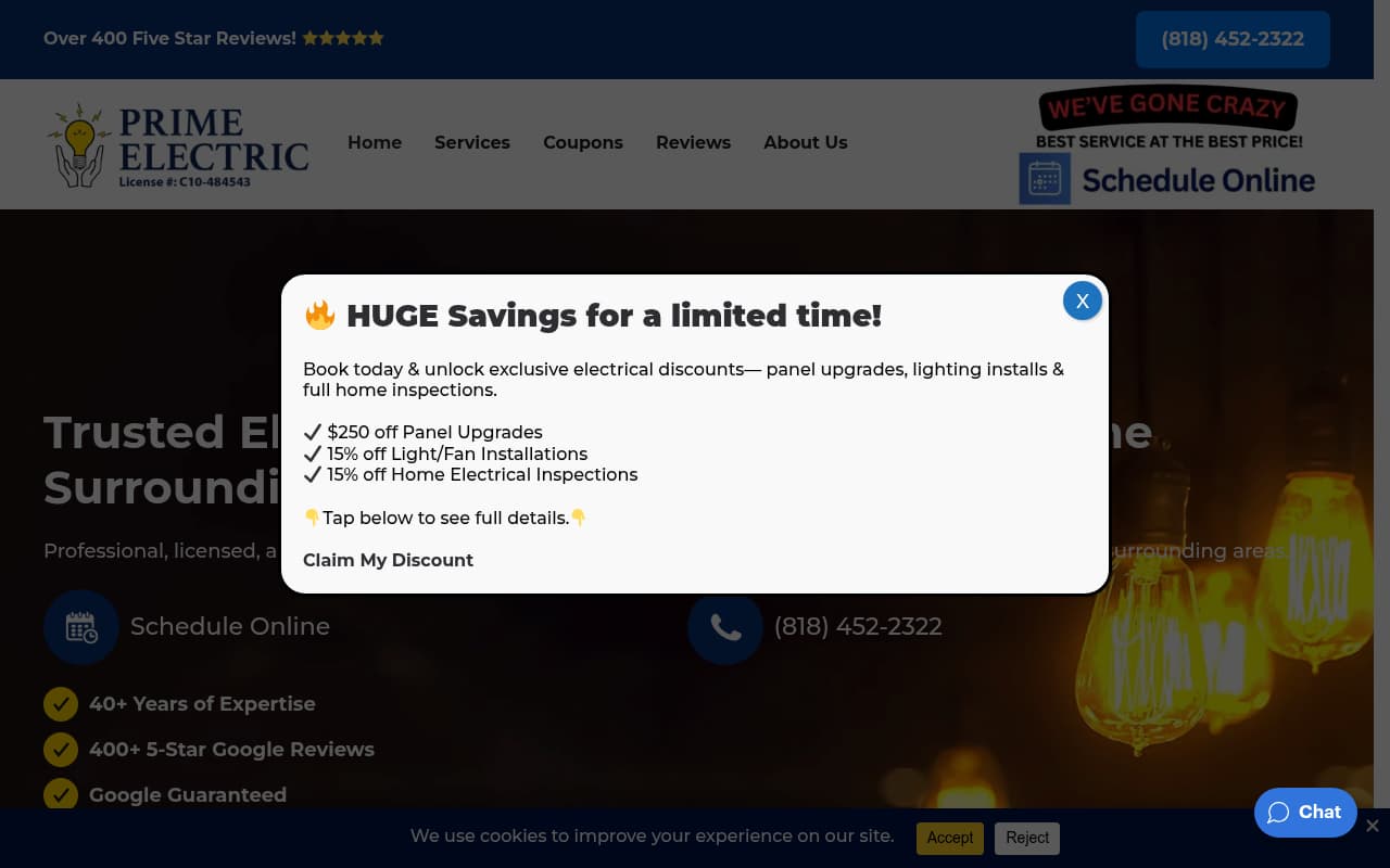 Prime Electric website screenshot