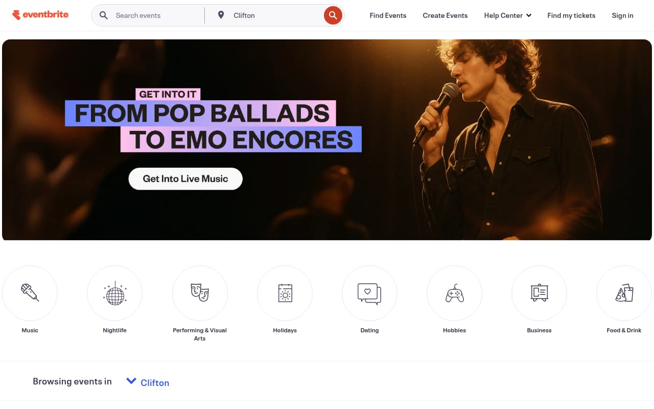 Eventbrite website screenshot